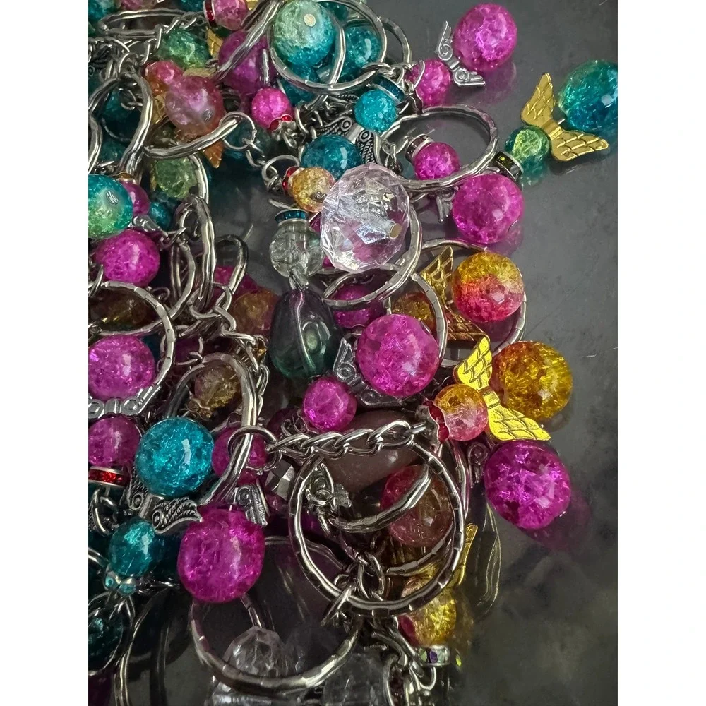 Angel Keychains Bulk Lot Crackle Bead Charms Silver Gold Wings Over 1 lbs